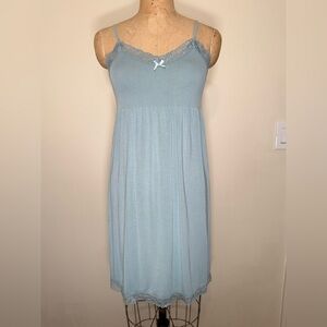 Lace Trim Knit Nightgown Sleeveless Chemise Sleepwear Blue Green Size Medium